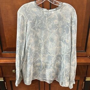 Giorgio Armani Blue and Cream Patterned Silk Blouse made in Italy